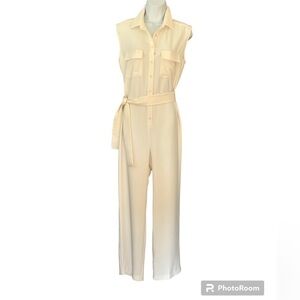 Amanda Uprichard cream collared button front sleeveless jumpsuit size small